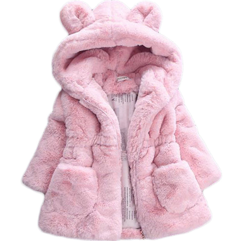 Thick Warm Infant Jacket – Leopard Print with Fur Collar