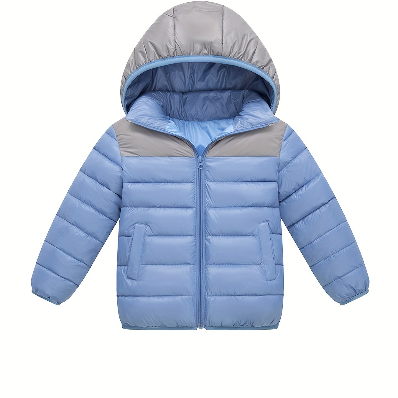 2025 New Lightweight Hooded Jacket – Black & Grey Color-Block, Polyester Lined Winter Coat