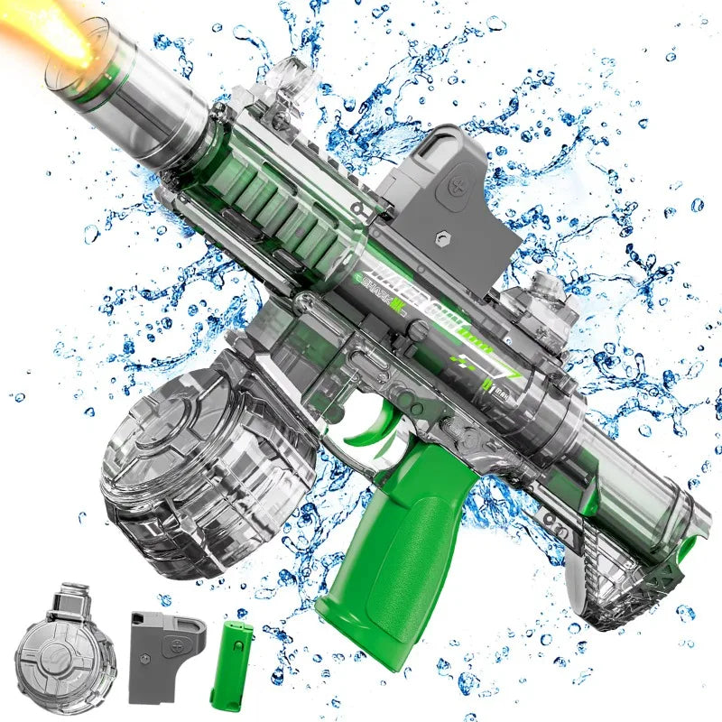 Ultra Shoppings M416 Stealth-Fire electric water blaster with LED muzzle flash, high-capacity automatic burst for kids' water play.