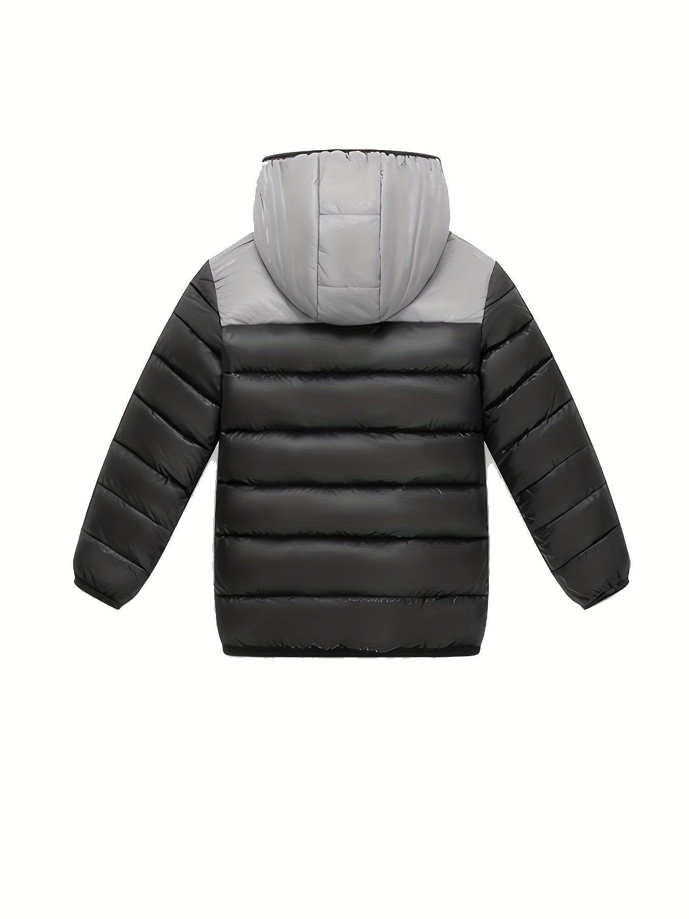 2025 New Lightweight Hooded Jacket – Black & Grey Color-Block, Polyester Lined Winter Coat