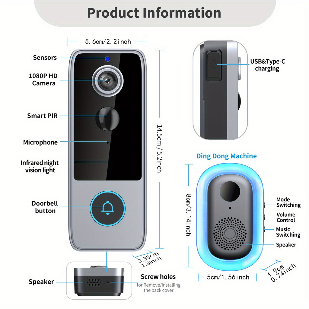 1080P Video Doorbell with AI Facial Recognition & Night Vision - Ultra Shoppings