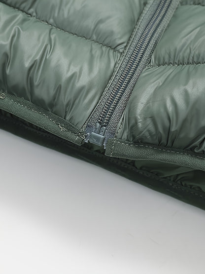 2025 New Lightweight Hooded Jacket – Black & Grey Color-Block, Polyester Lined Winter Coat