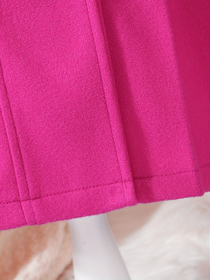 Girls' Autumn and Winter Warm Fashion Bow Double-Breasted Tweed Long Coat with Hat Accessory