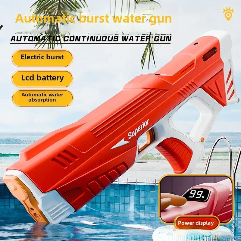 Electric water gun for adults and kids by Ultra Shoppings, featuring smart battery display, high-capacity burst, and self-filling water tank.