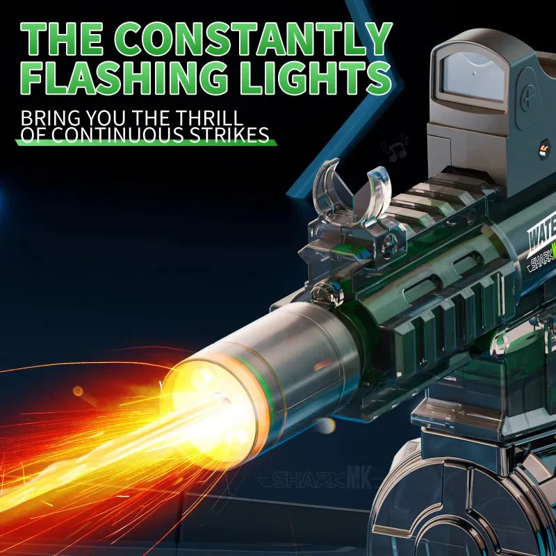 Ultra Shoppings M416 Stealth-Fire electric water blaster with LED muzzle flash and high-capacity automatic burst, ideal for outdoor play.