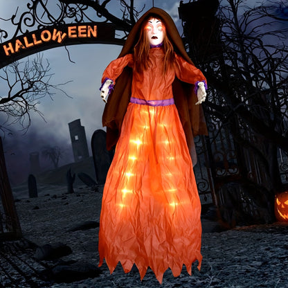 Outdoor Halloween Decor – Scary Hanging Lady with Glowing Eyes