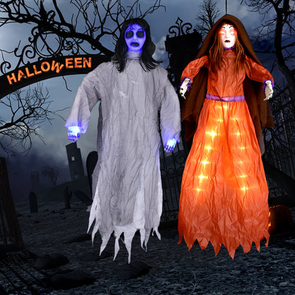 Outdoor Halloween Decor – Scary Hanging Lady with Glowing Eyes