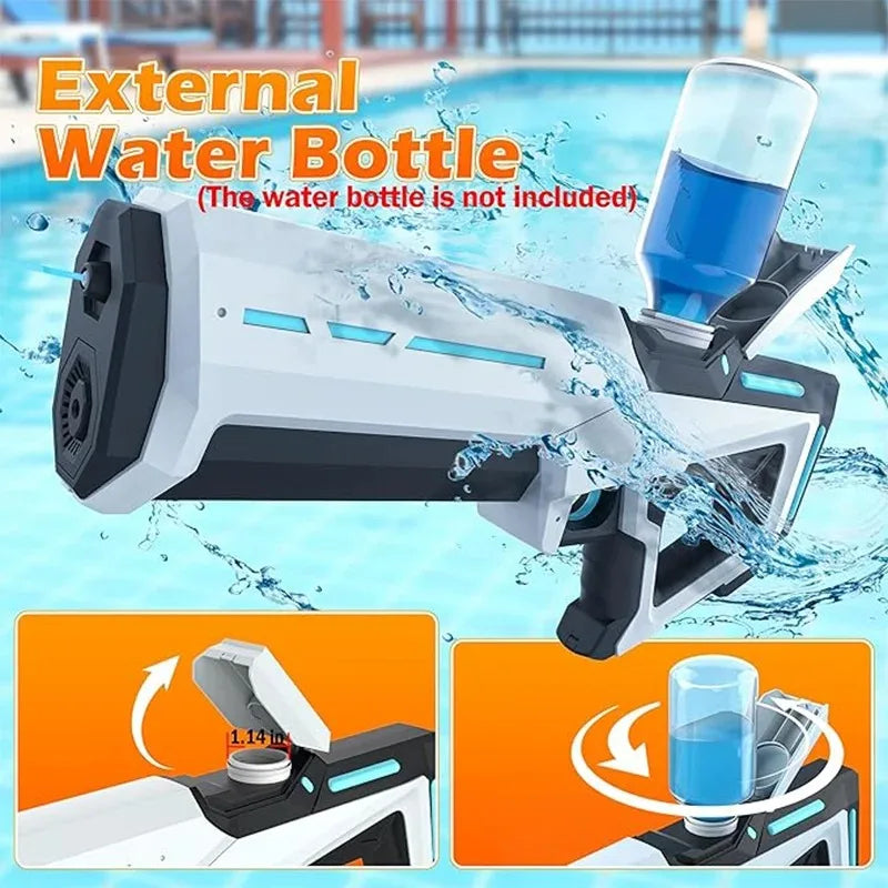 Ultra Shoppings AquaBlast Pro electric water gun with high-powered suction and rapid-fire for kids and adults, ready for water battles.