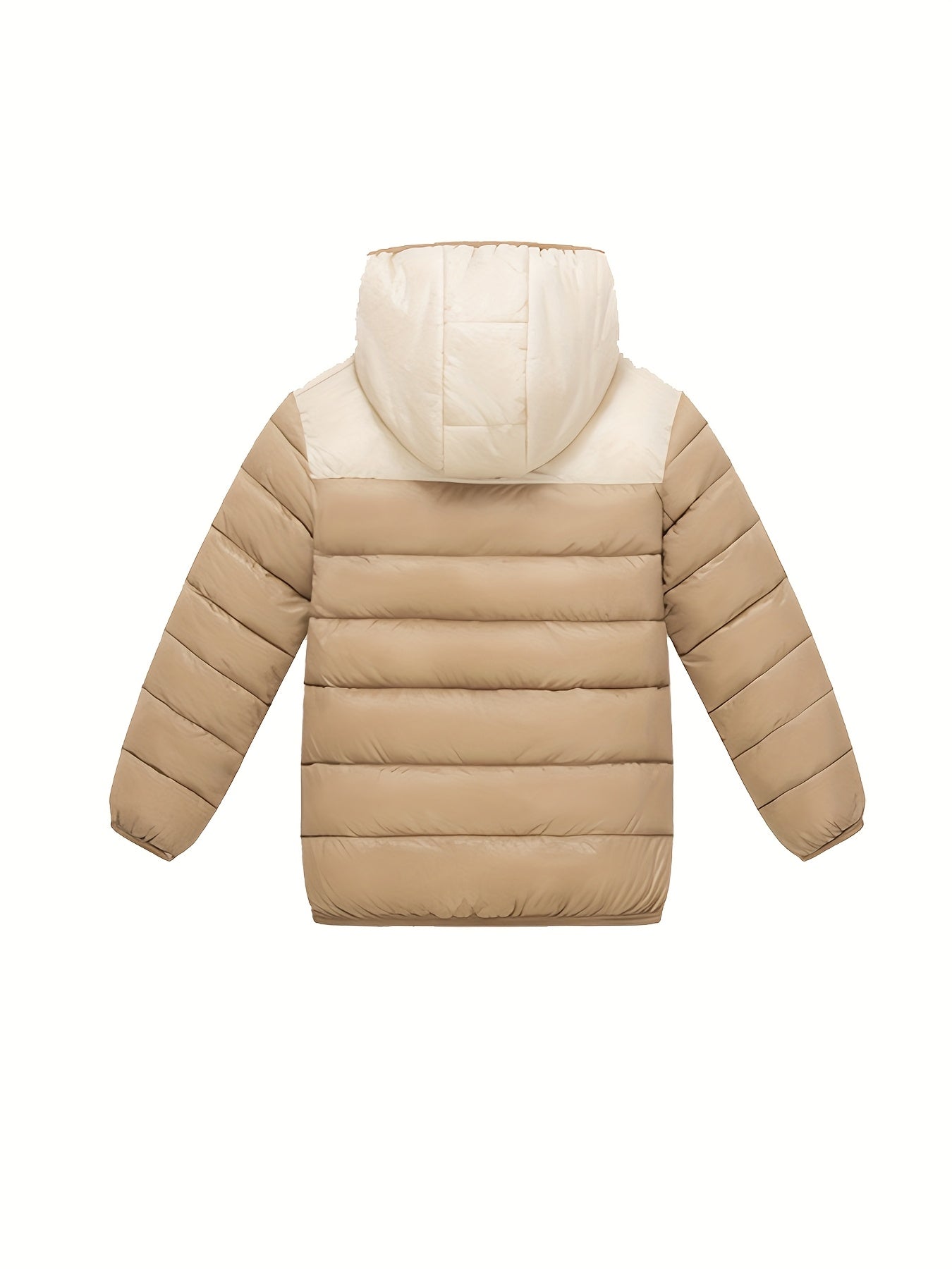 2025 New Lightweight Hooded Jacket – Black & Grey Color-Block, Polyester Lined Winter Coat