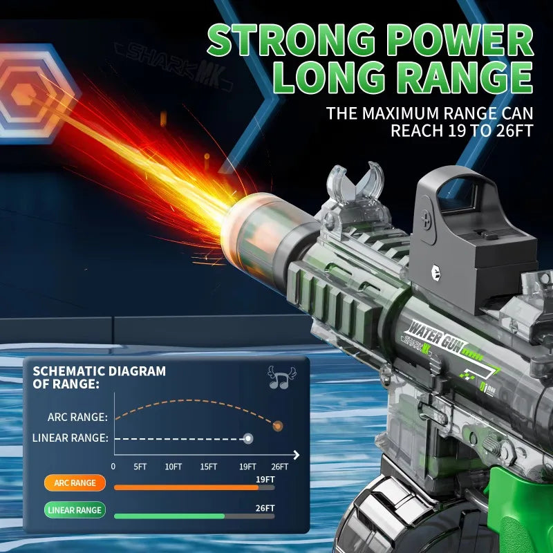 Ultra Shoppings M416 Stealth-Fire electric water blaster with LED muzzle flash and high-capacity automatic burst for outdoor water play.