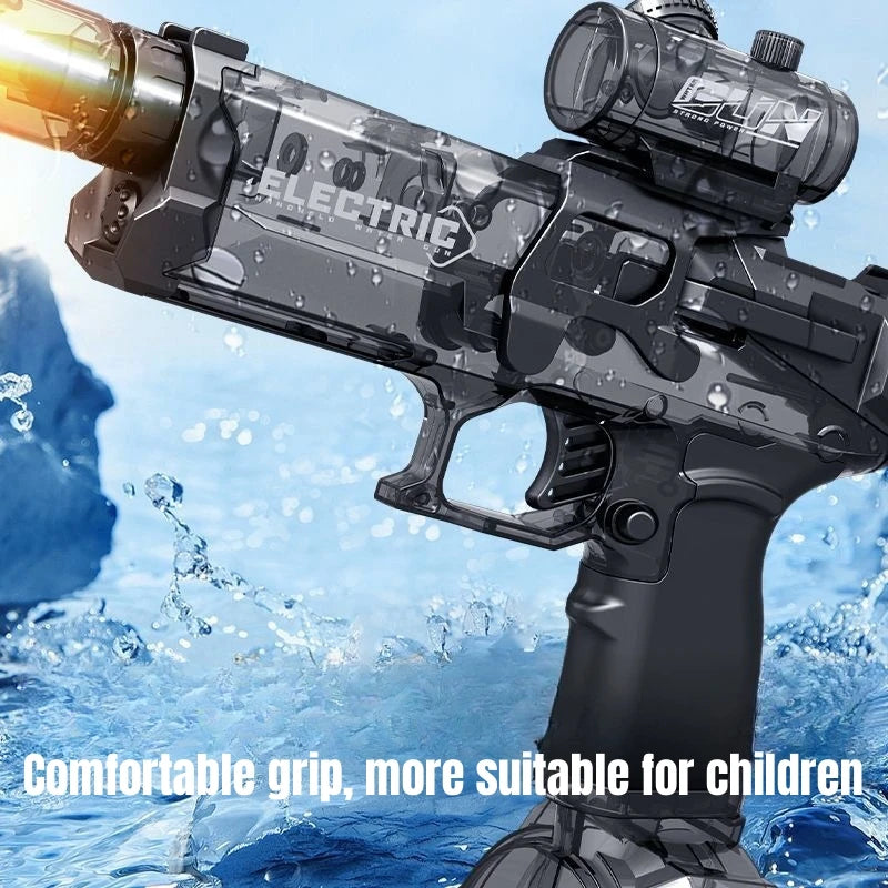 Ultra Shoppings Shadow-Strike M4 electric water cannon with LED fire simulation and large drum reservoir, perfect for summer fun.