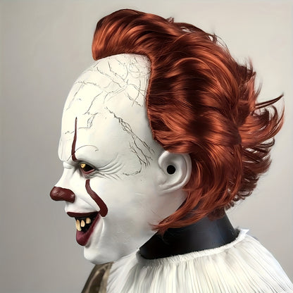 Adult Halloween Clown Mask – Pale Face & Red Hair Scary Look