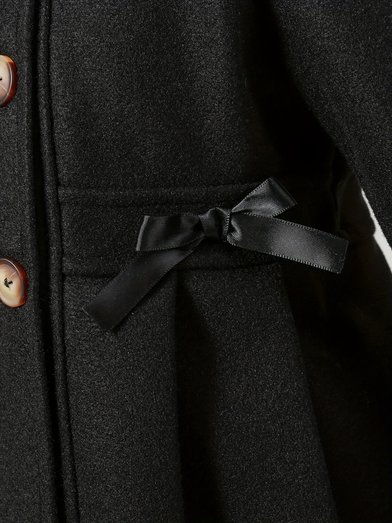 Girls' Autumn and Winter Warm Fashion Bow Double-Breasted Tweed Long Coat with Hat Accessory