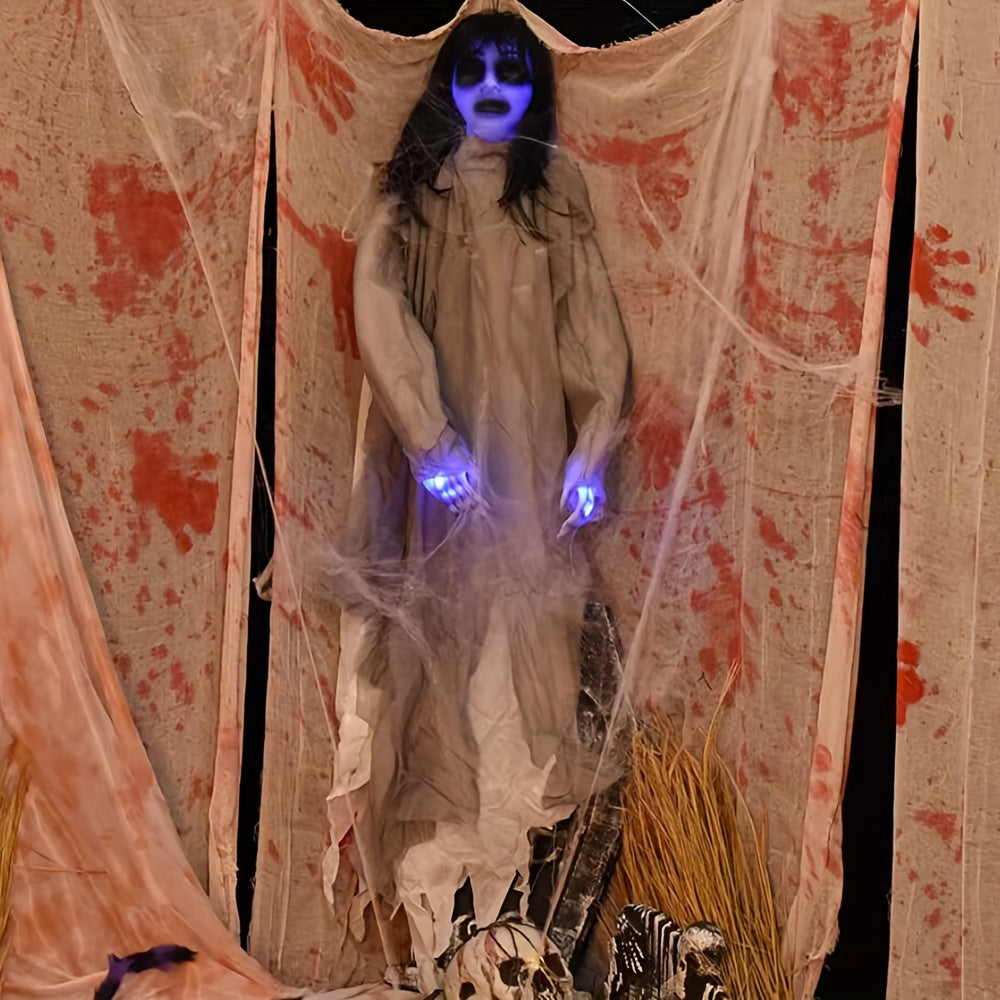 Outdoor Halloween Decor – Scary Hanging Lady with Glowing Eyes