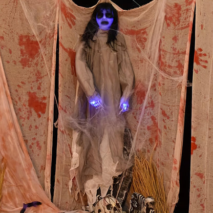 Outdoor Halloween Decor – Scary Hanging Lady with Glowing Eyes