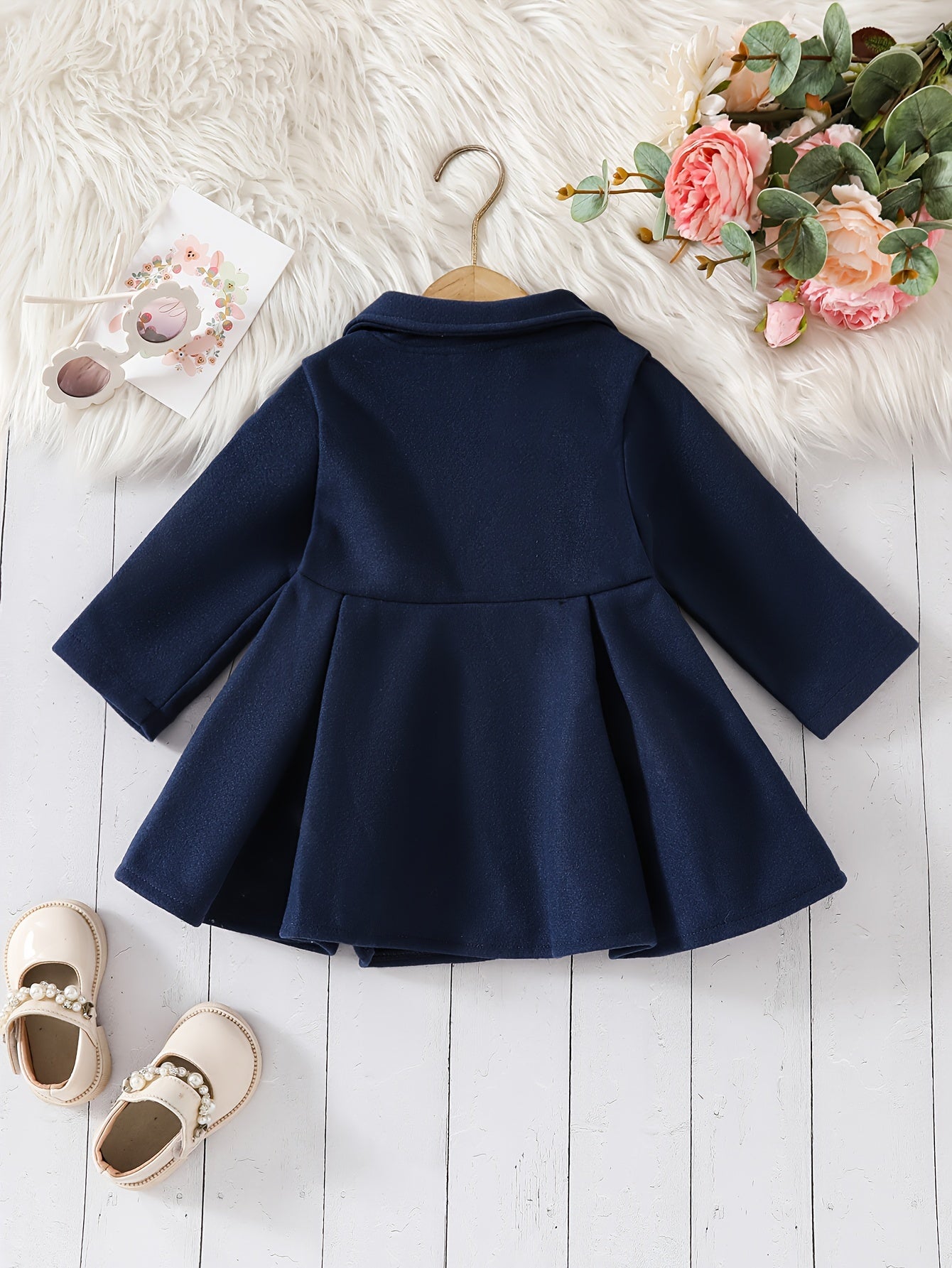 Charming Girls’ Coat – Bow Detail, Double-Breasted, Long Sleeve, Perfect for Fall & Winter