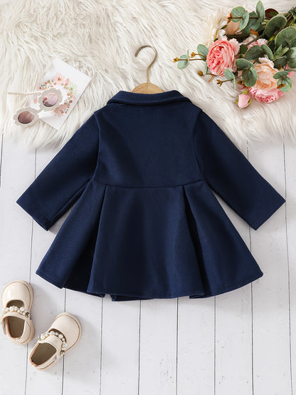 Charming Girls’ Coat – Bow Detail, Double-Breasted, Long Sleeve, Perfect for Fall & Winter