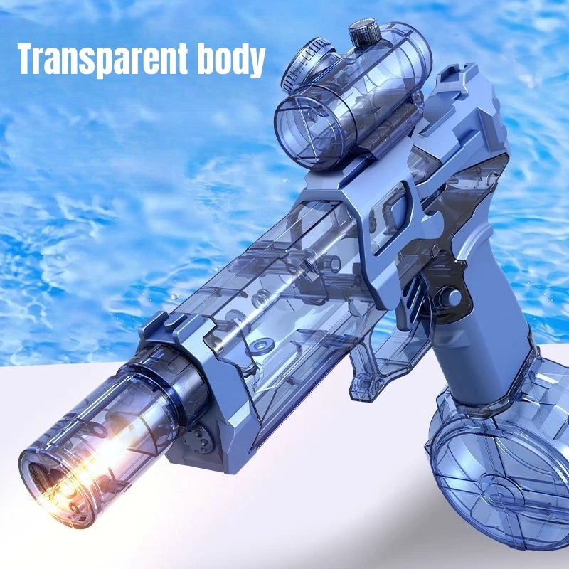 Ultra Shoppings Shadow-Strike M4 electric water cannon with LED fire simulation and large drum reservoir, summer 2026 edition.