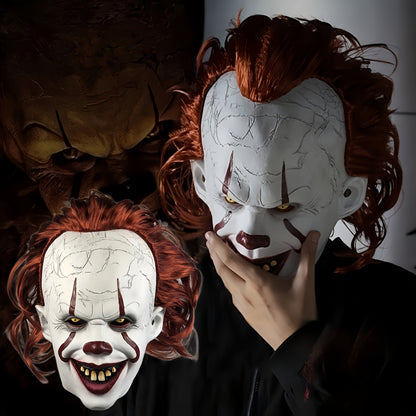 Adult Halloween Clown Mask – Pale Face & Red Hair Scary Look