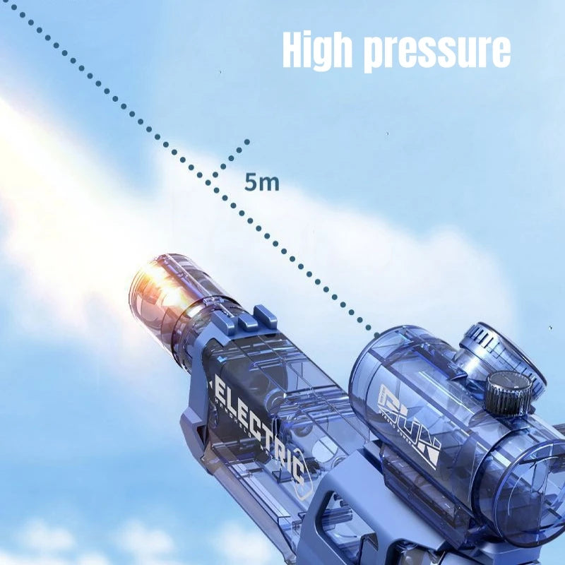 Ultra Shoppings Shadow-Strike M4 electric water cannon with LED fire simulation and large drum reservoir for summer fun.