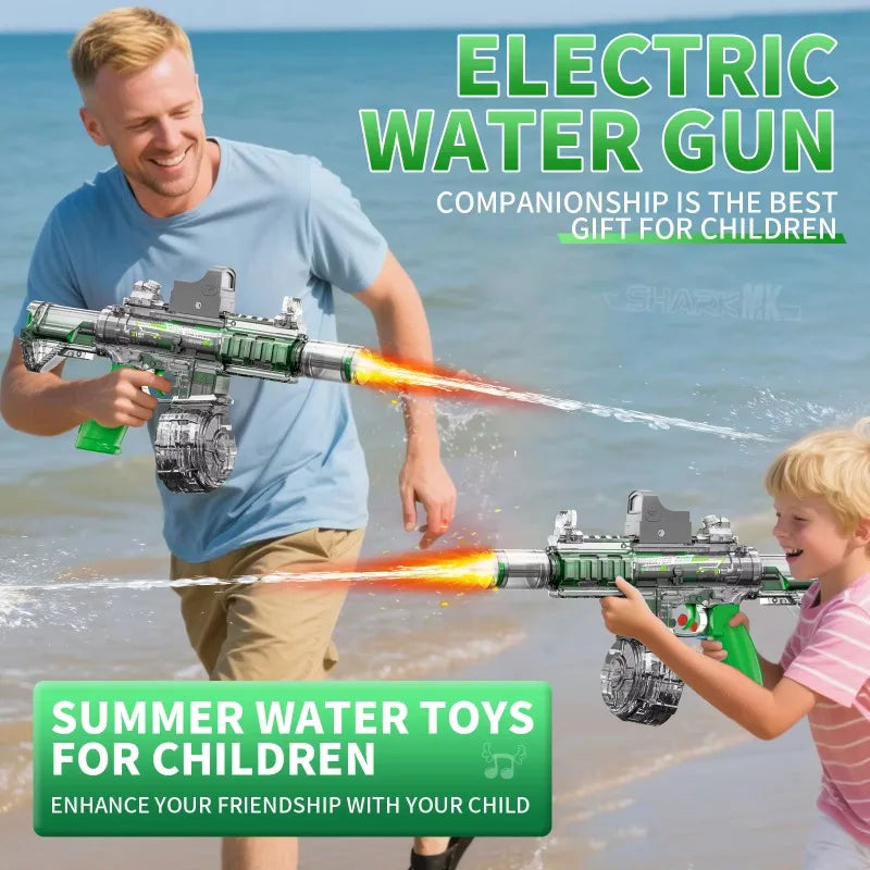 Ultra Shoppings M416 Stealth-Fire electric water blaster with LED muzzle flash, high-capacity automatic burst, and realistic toy gun design.