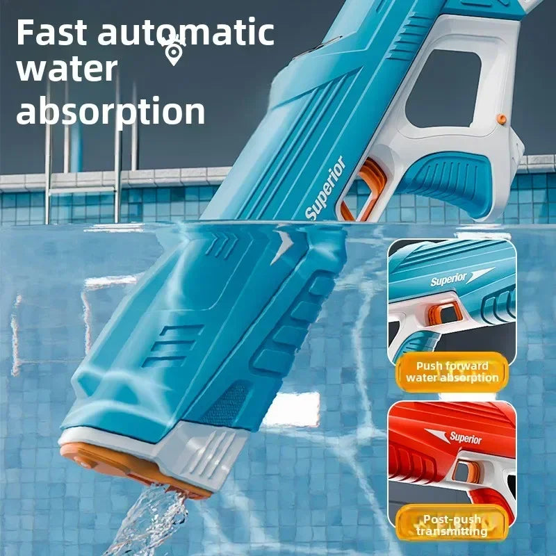 Electric water gun for kids and adults by Ultra Shoppings, featuring a smart battery display, high-capacity burst, and self-filling water blaster.