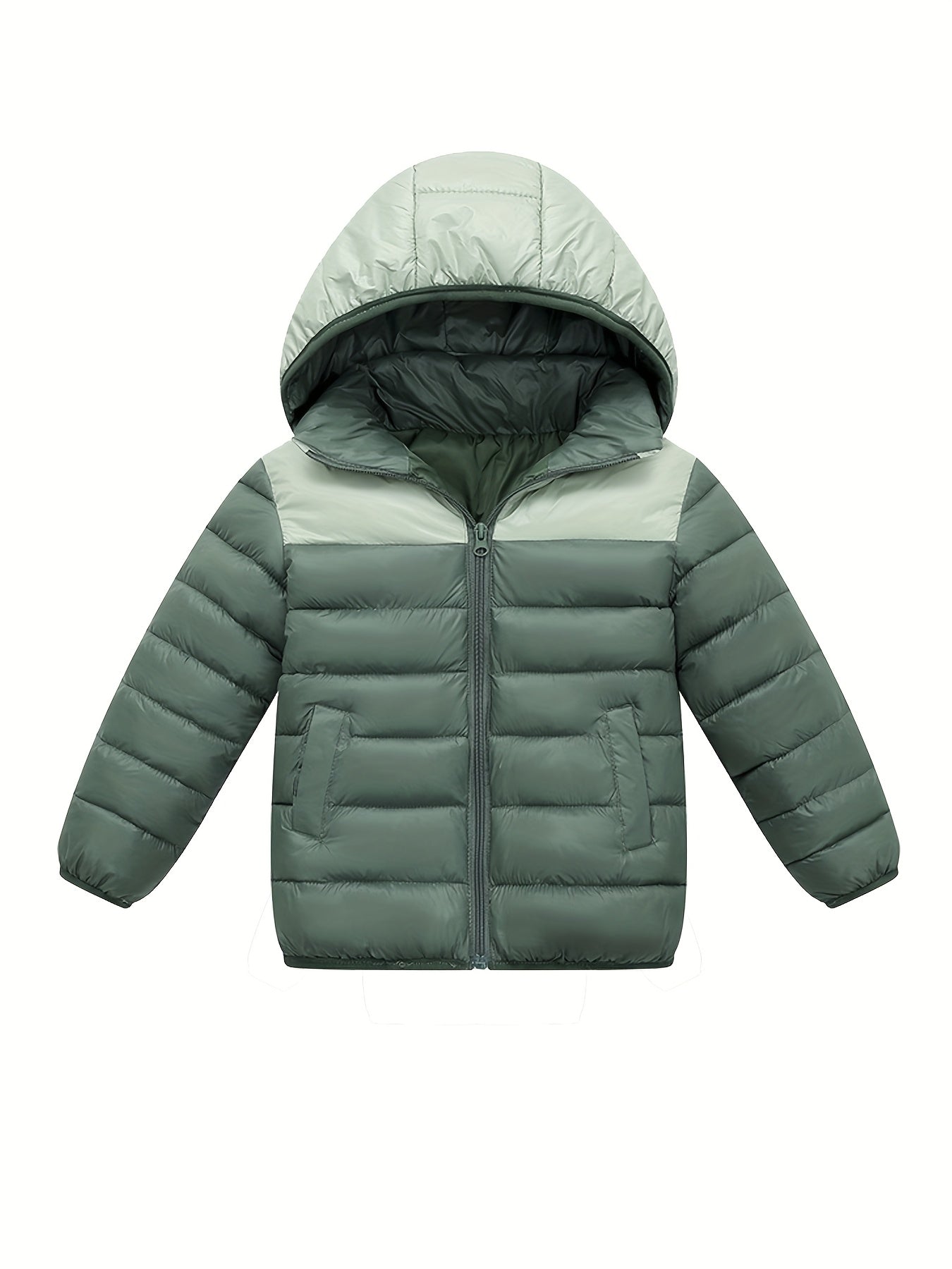 2025 New Lightweight Hooded Jacket – Black & Grey Color-Block, Polyester Lined Winter Coat