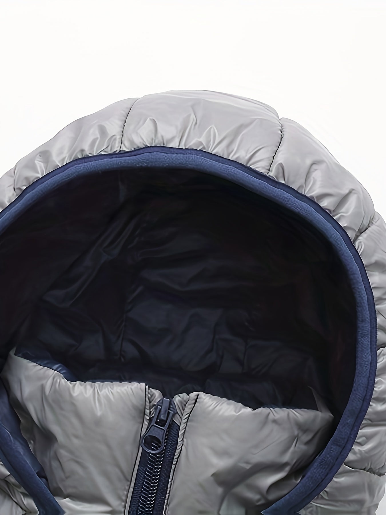 2025 New Lightweight Hooded Jacket – Black & Grey Color-Block, Polyester Lined Winter Coat