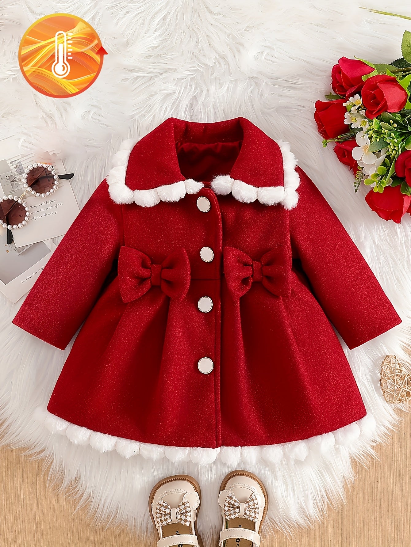 Girls’ Christmas Coat – Big Button, Z-Pleats 2025