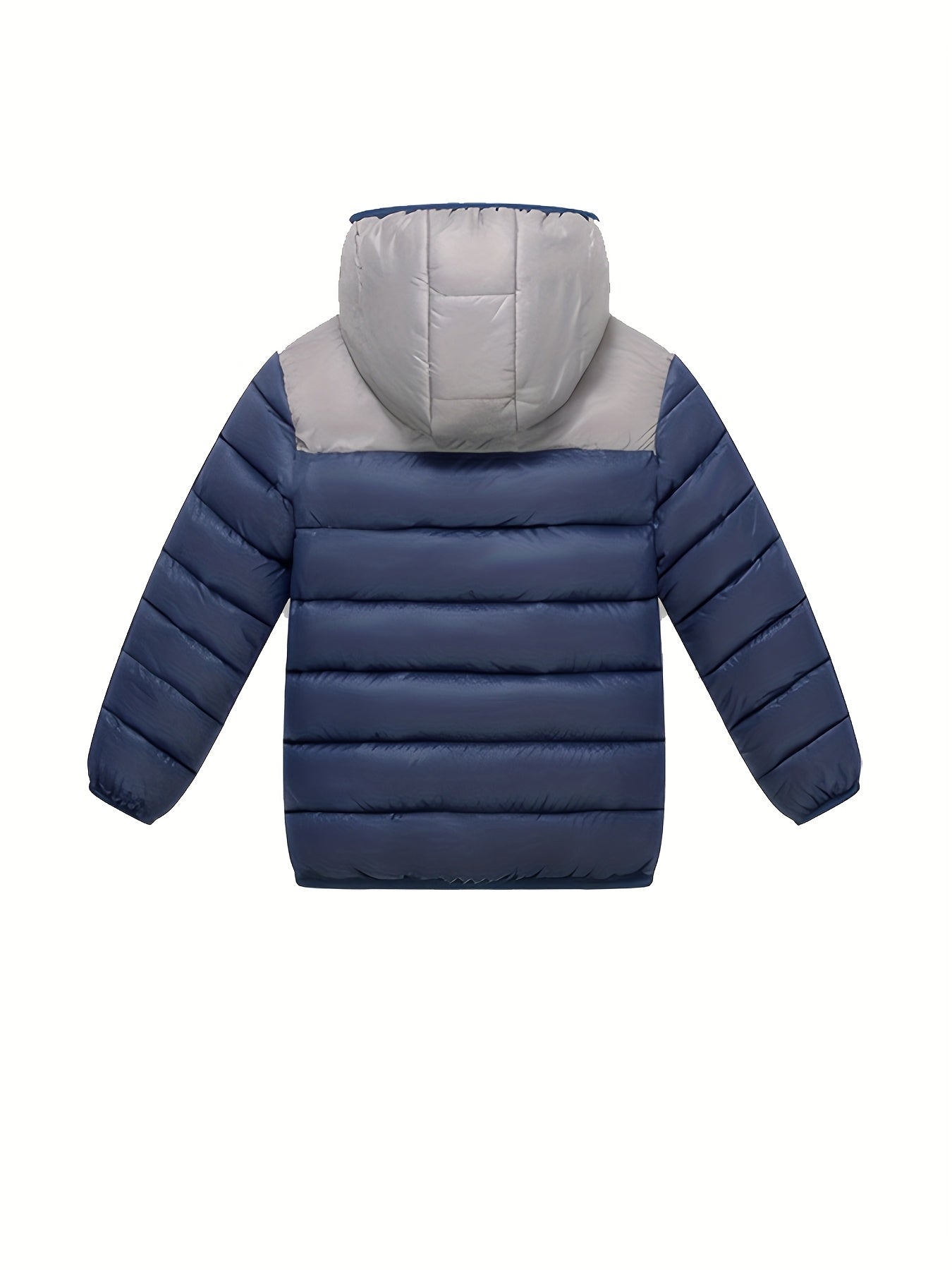 2025 New Lightweight Hooded Jacket – Black & Grey Color-Block, Polyester Lined Winter Coat