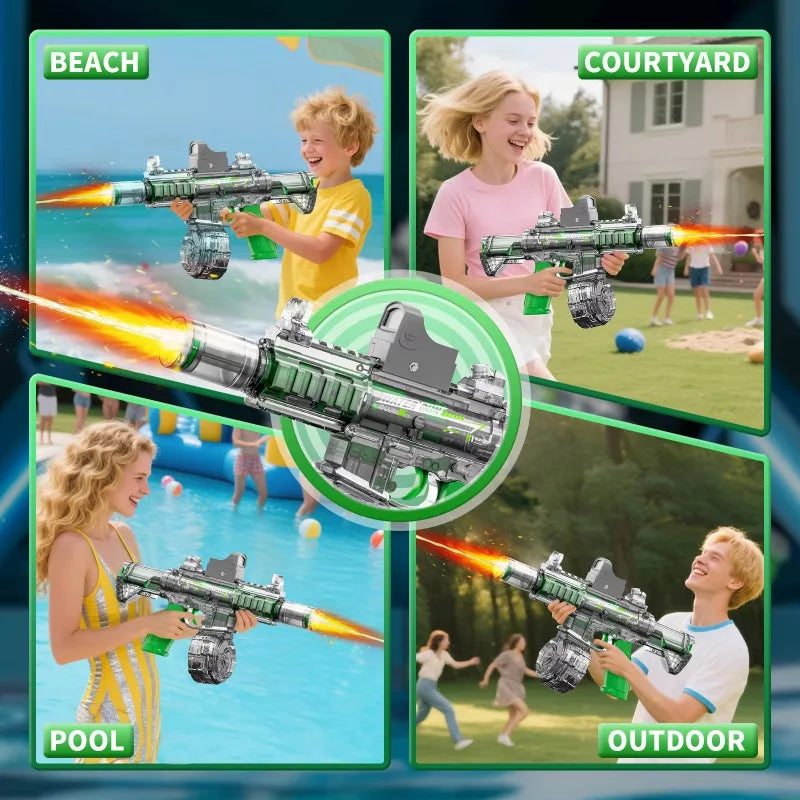 Ultra Shoppings M416 Stealth-Fire electric water blaster with LED muzzle flash and high-capacity automatic burst in action.