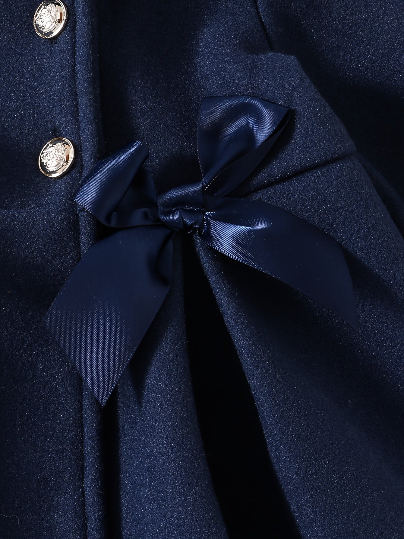 Charming Girls’ Coat – Bow Detail, Double-Breasted, Long Sleeve, Perfect for Fall & Winter