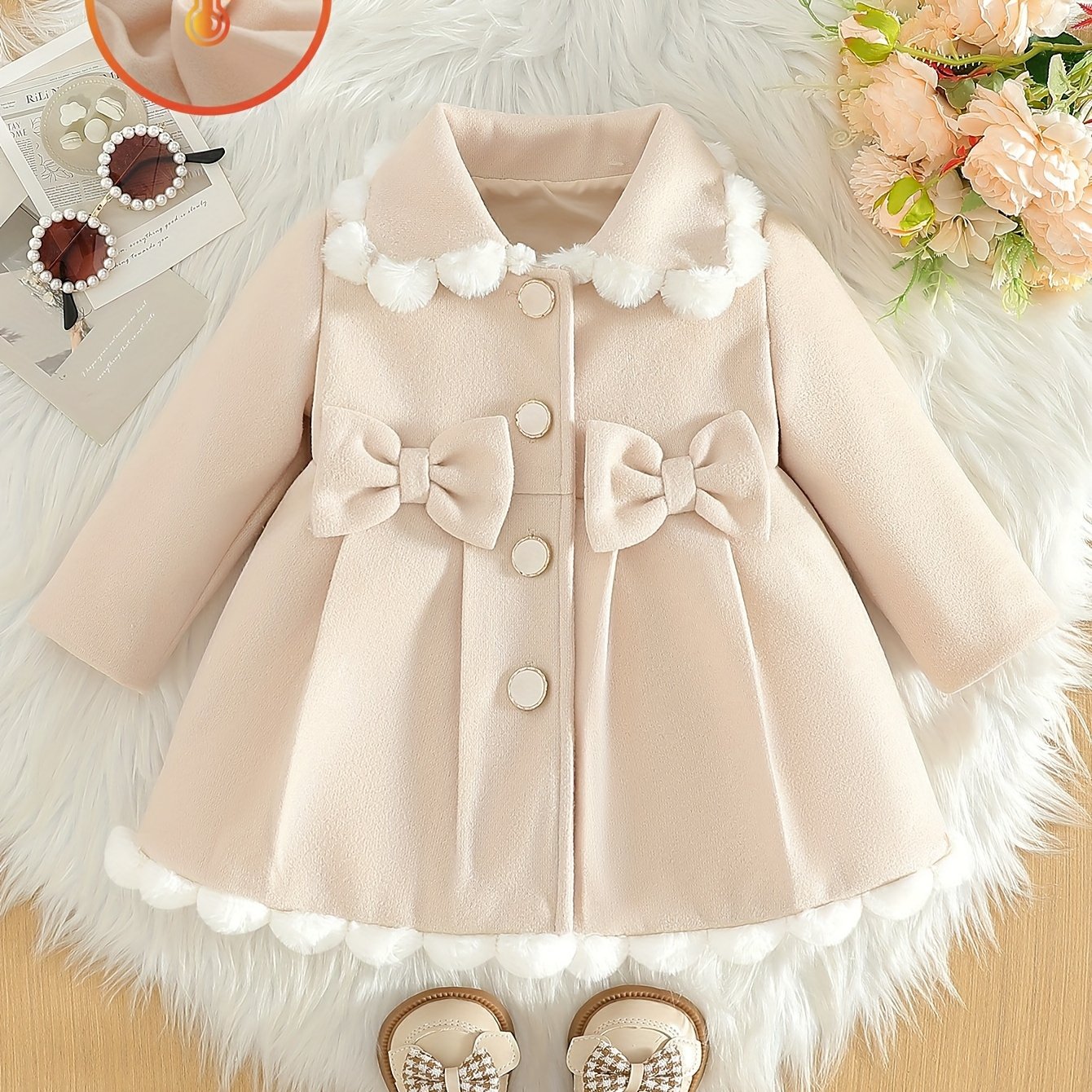 Girls’ Christmas Coat – Big Button, Z-Pleats 2025