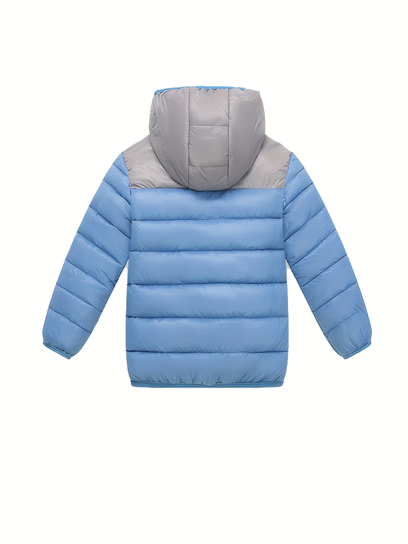 2025 New Lightweight Hooded Jacket – Black & Grey Color-Block, Polyester Lined Winter Coat