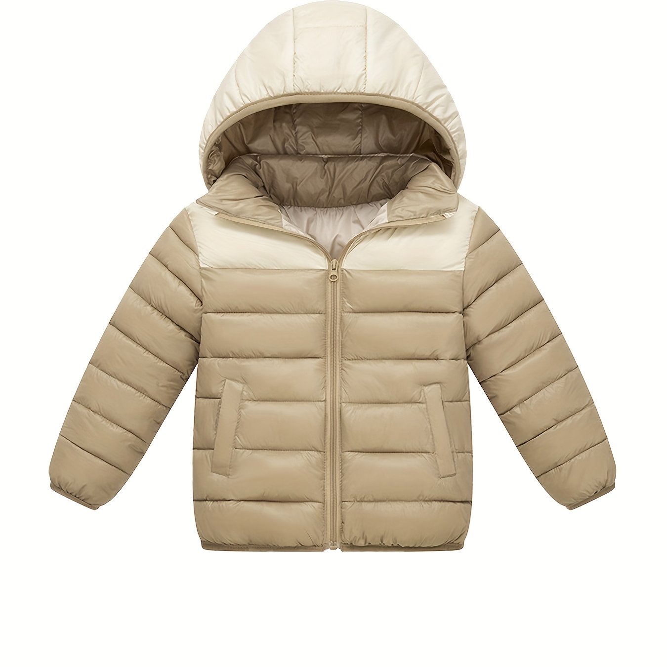 2025 New Lightweight Hooded Jacket – Black & Grey Color-Block, Polyester Lined Winter Coat