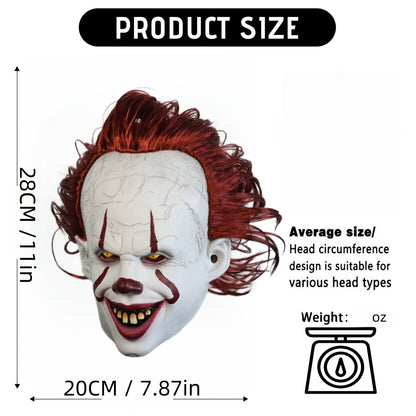 Adult Halloween Clown Mask – Pale Face & Red Hair Scary Look