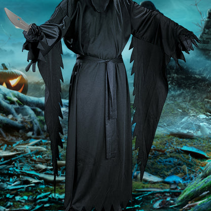 Men’s Scream Costume Set – 4pcs Grim Reaper Halloween Outfit with Mask
