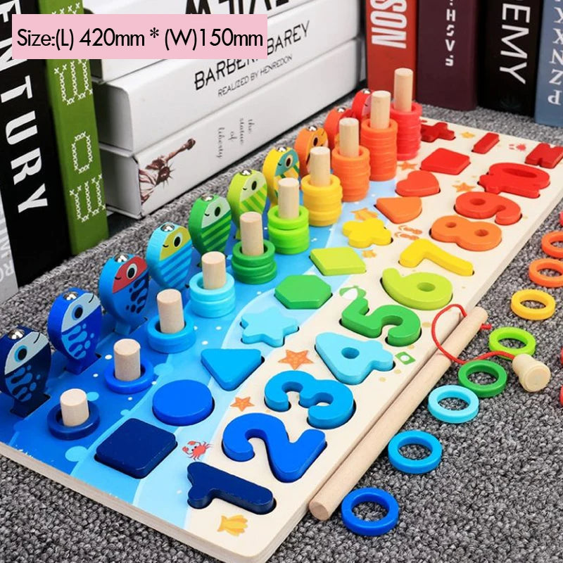 Montessori Math Puzzle Toy – Wooden Fishing & Shape Matching Game for Toddlers