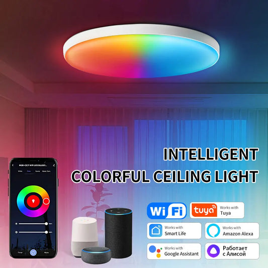 Tuya Smart RGB Ceiling Light – 24W WiFi Ambient Lamp, App & Voice Control for Home Décor