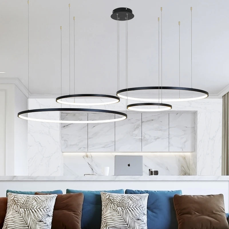 Modern LED Circle Chandelier: Sleek Ring Pendant for Interior & Engineering Lighting