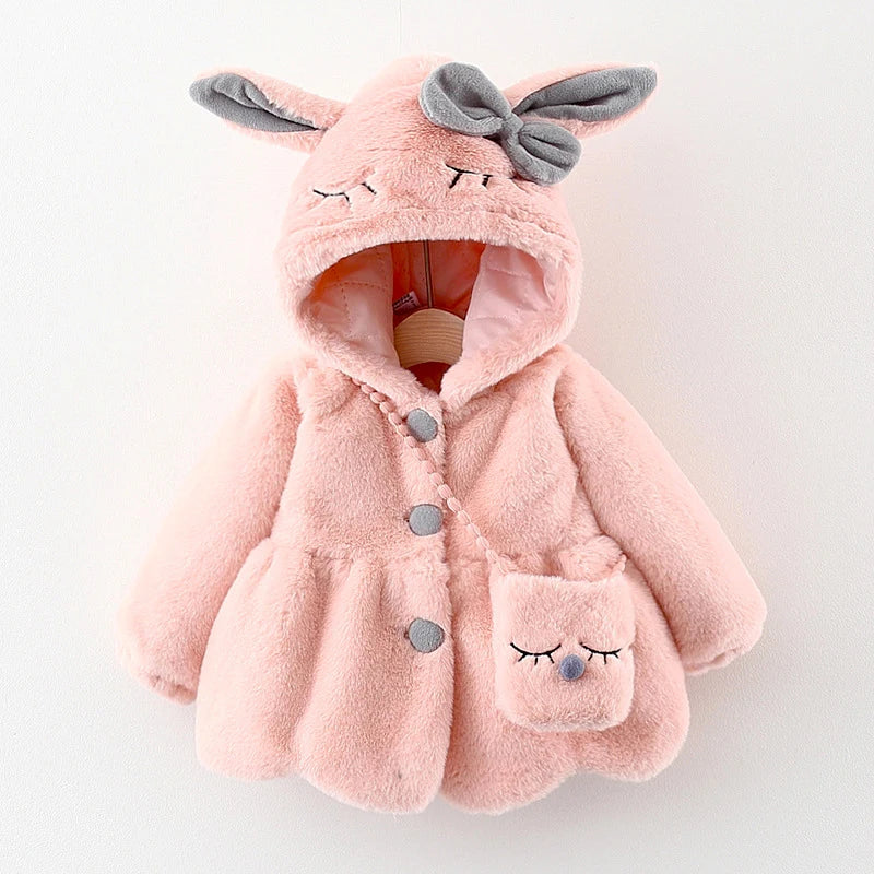 Girls’ Autumn/Winter Plush Hooded Jacket