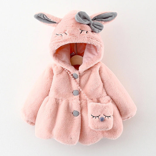 Girls’ Autumn/Winter Plush Hooded Jacket