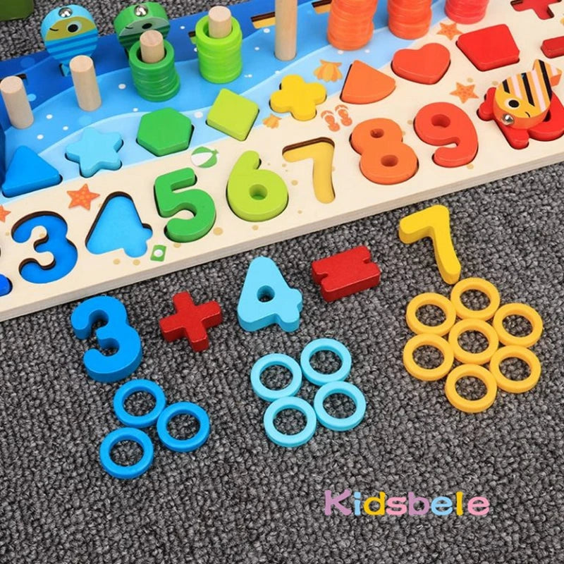 Montessori Math Puzzle Toy – Wooden Fishing & Shape Matching Game for Toddlers