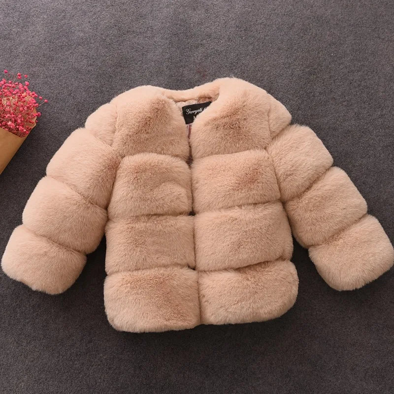 Girls' Faux Fur Winter Coat – Warm Long Sleeve Jacket