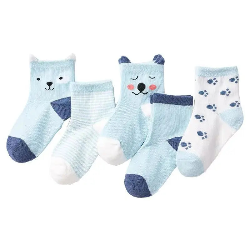 Cute Animal Baby Socks – Cat Design, 5-Pack (0–6Y)
