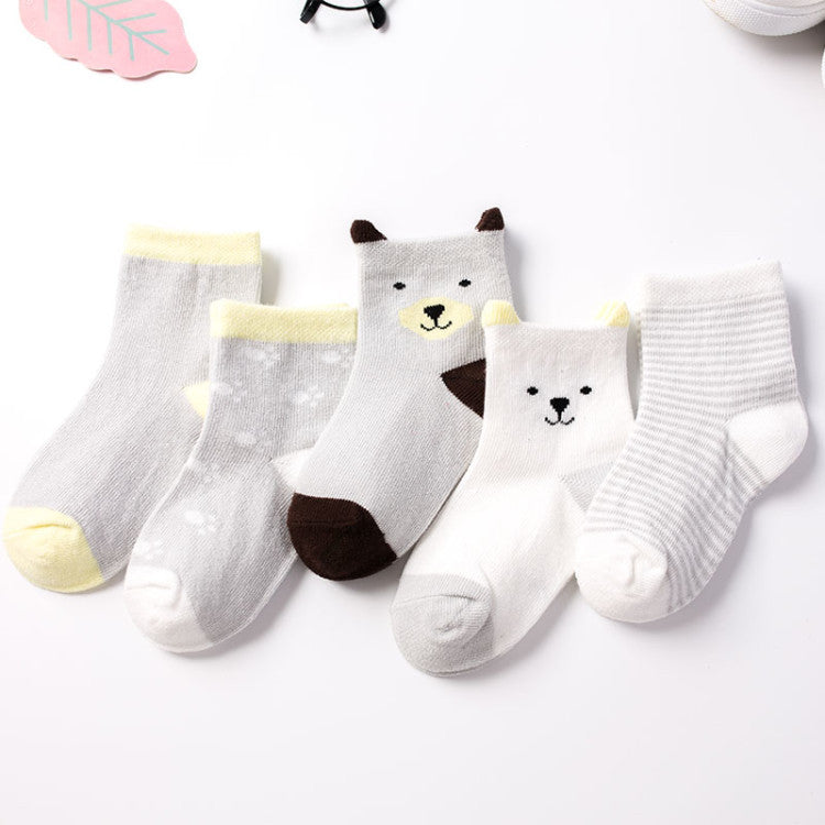 Cute Animal Baby Socks – Cat Design, 5-Pack (0–6Y)