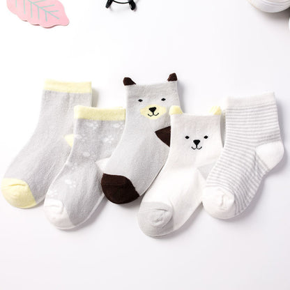 Cute Animal Baby Socks – Cat Design, 5-Pack (0–6Y)