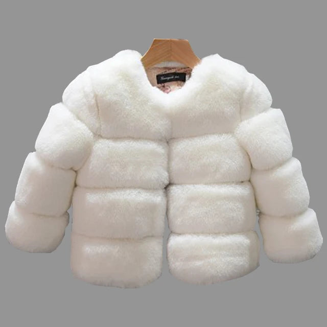 Girls' Faux Fur Winter Coat – Warm Long Sleeve Jacket