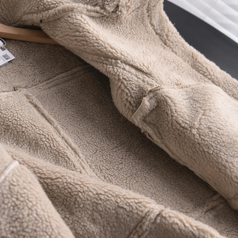 Women's Faux Shearling Suede Biker Jacket – Warm Winter Coat