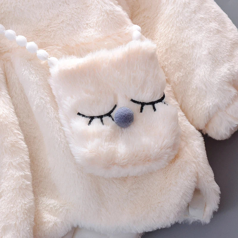 Girls’ Autumn/Winter Plush Hooded Jacket
